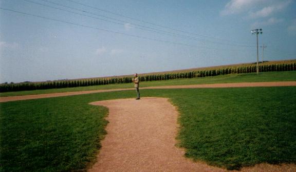 Fred on the pitcher's mound at the Field of Dreams (I'm in this one, too! See me?)